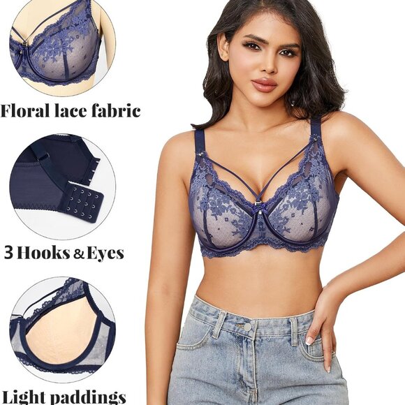 Plus Size Lace Push Up Bra Full Coverage Underwire Women's Underwear - Picture 4 of 4